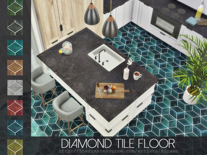 Sims 4 Diamond Tile Floor by Rirann at TSR