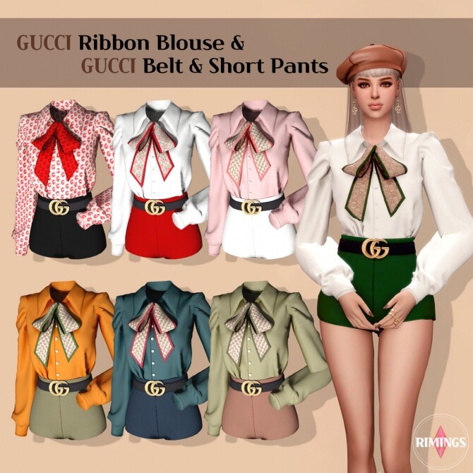 Sims 4 Ribbon Blouse + Belt & Short Pants at RIMINGs