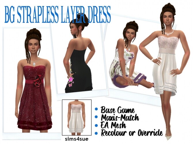 Sims 4 BG STRAPLESS LAYER DRESS at Sims4Sue