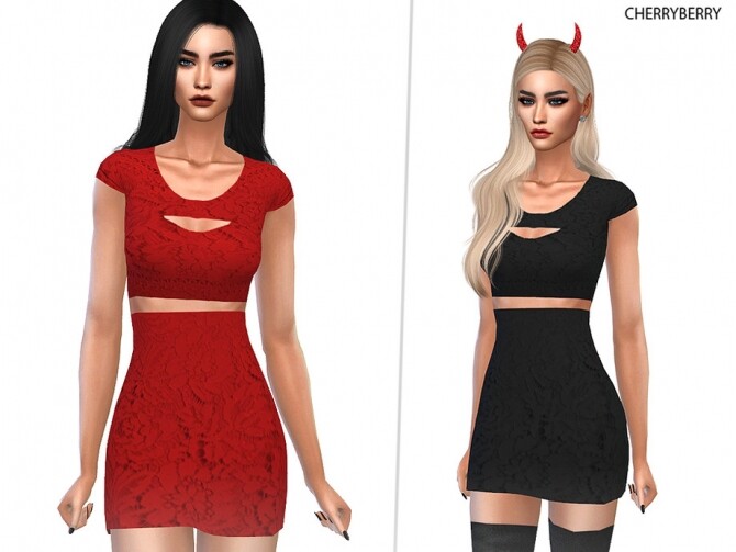 Sims 4 Rina Lace Minidress by CherryBerrySim at TSR