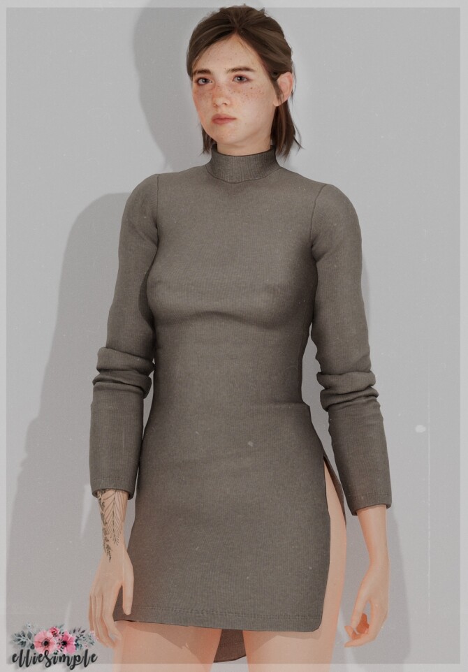 Sims 4 Ripped Sweater & Skinny Turtleneck Dress at Elliesimple