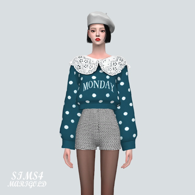 Sims 4 Dot Crop Sweater With Big Collar Blouse at Marigold