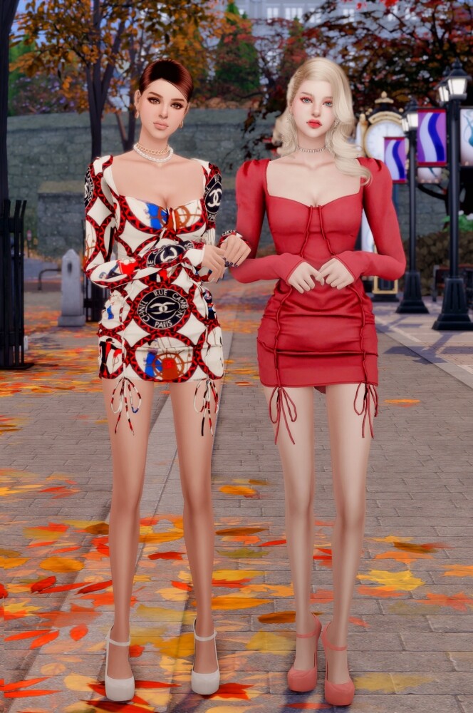 Sims 4 Printed Puff sleeve Dress at RIMINGs