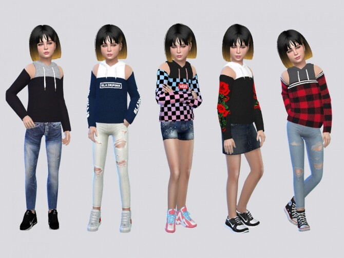 Sims 4 Caldwell OffShoulder Hoodies by McLayneSims at TSR