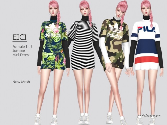 Sims 4 EICI T Shirt Jumper Dress by Helsoseira at TSR