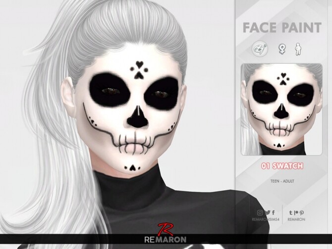 Sims 4 Halloween Skull Face Paint 01 by remaron at TSR