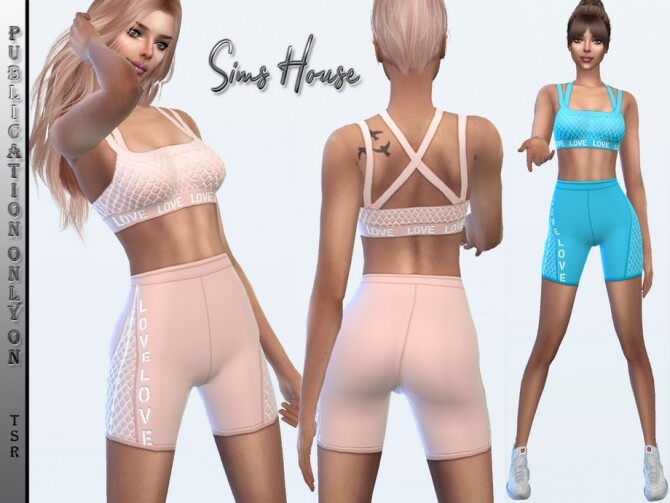 Sims 4 Womens sports top and cycling shorts with mesh by Sims House at TSR