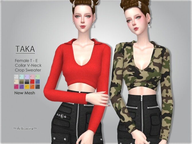 Sims 4 TAKA V neck Sweater by Helsoseira at TSR