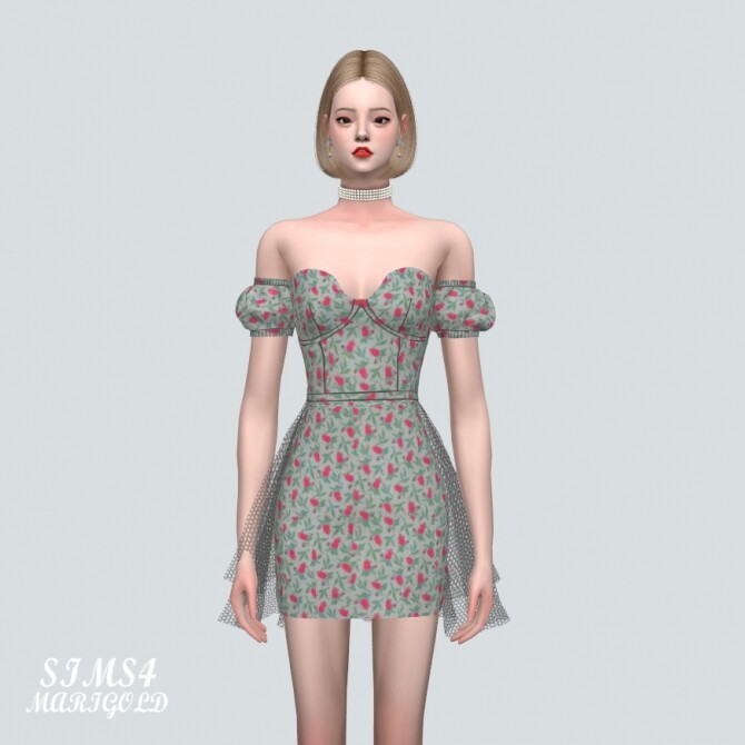 Sims 4 Off Shoulder Mini Dress V2 NN at Marigold