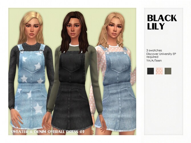 Sims 4 Sweater & Denim Overall Dress 03 by Black Lily at TSR