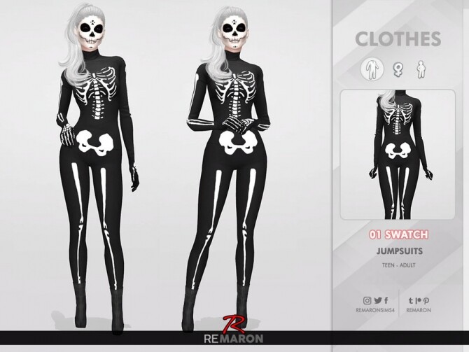 Sims 4 Halloween Skull Costume 01 by remaron at TSR