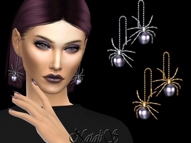 Sims 4 Halloween pearl spider earrings by NataliS at TSR