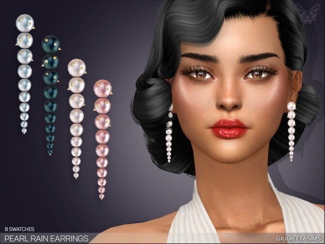 Sims 4 Pearl Rain Earrings by feyona at TSR