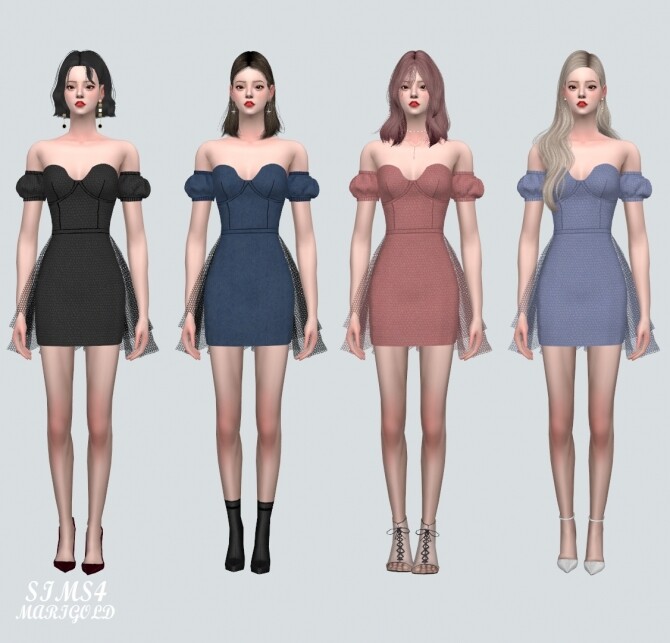 Off-Shoulder Mini Dress NN at Marigold » Sims 4 Updates