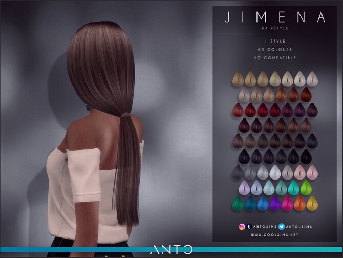 Sims 4 Jimena long straight hair tied in tail by Anto at TSR