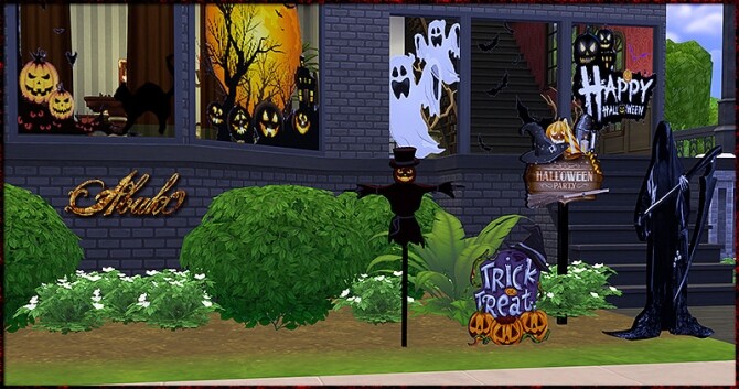 Sims 4 Happy Halloween: 6 windows & 4 statues at Abuk0 Sims4