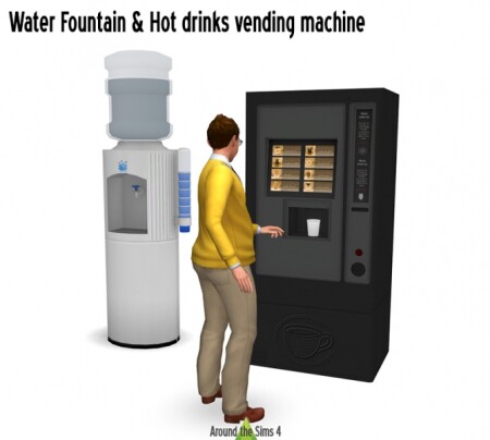 Functional hot drink vending machine & water fountain at Around the Sims 4