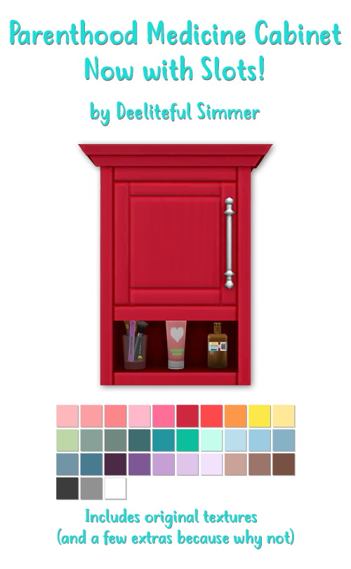 Sims 4 Parenthood Medicine Cabinet with slots at Deeliteful Simmer