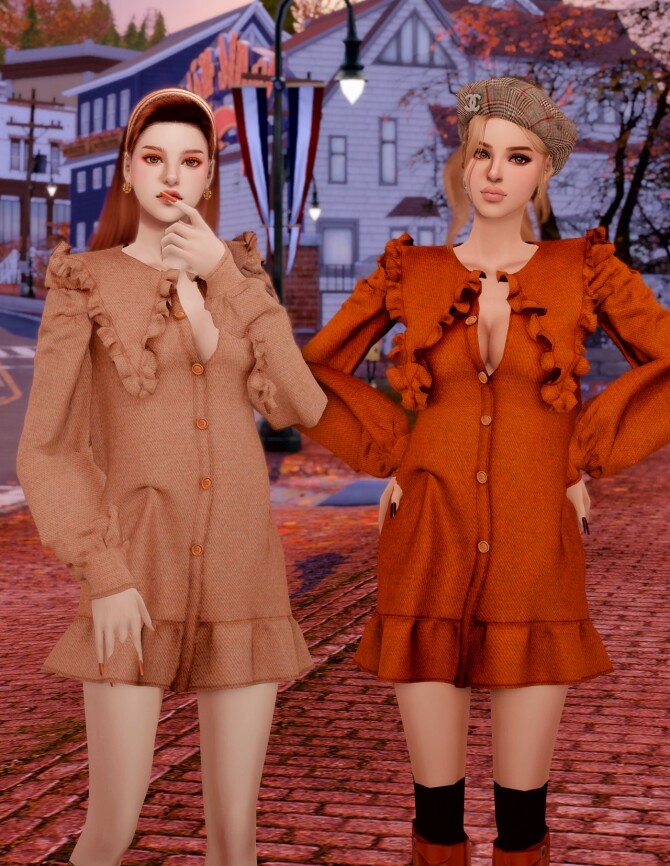 Sims 4 Autumn Brown Dress at RIMINGs