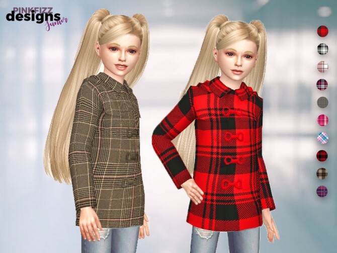 Sims 4 Junior Plaid Coat by Pinkfizzzzz at TSR