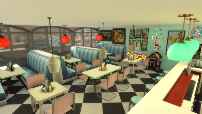 Sims 4 Restaurant Diner 50s by MegaEmilicorne at L’UniverSims