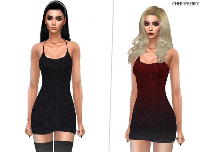 Sims 4 Gothic Fall Dress by CherryBerrySim at TSR