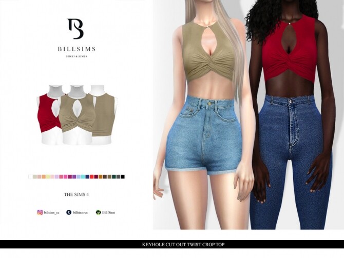 Sims 4 Keyhole Cut Out Twist Crop Top by Bill Sims at TSR