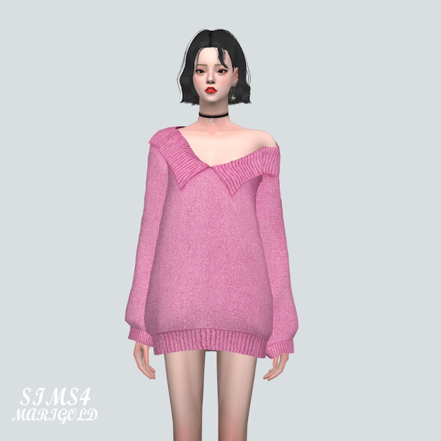 Sims 4 G Off Shoulder Collar Sweater at Marigold