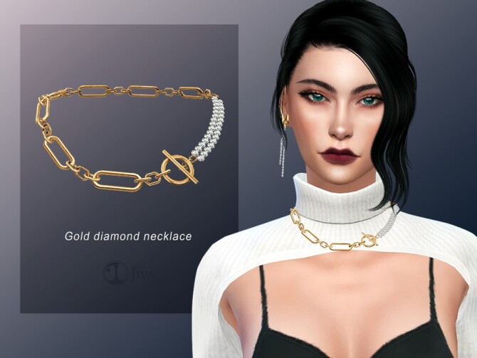 Sims 4 Gold diamond necklace 01 by Jius at TSR