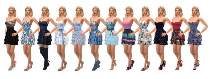 Sims 4 BG PATTERNED FRILLY DRESS at Sims4Sue