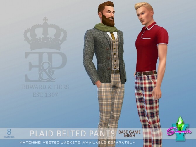 Sims 4 Plaid Belted Pants by SimmieV at TSR