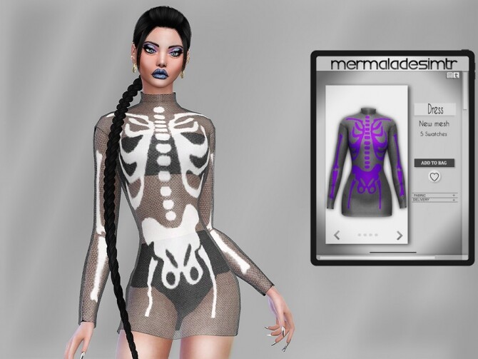 Sims 4 Skeleton Print Dress MC84 by mermaladesimtr at TSR