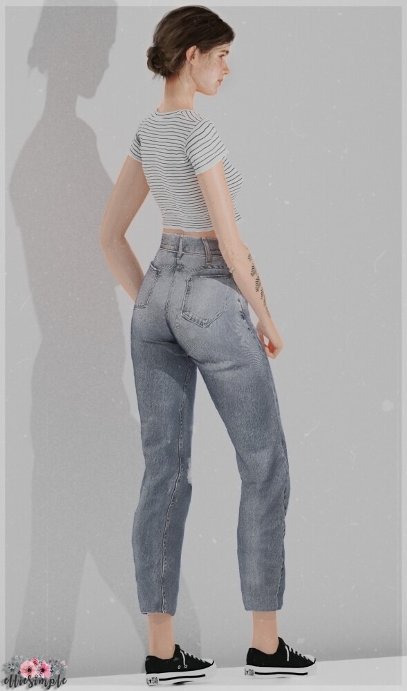 Sims 4 High Rise Mom Jeans, Cross Neck top & Loose Tee at Elliesimple