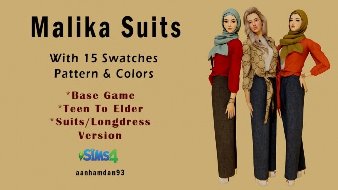 Sims 4 Hijab Model 076 & Malika Suits at Aan Hamdan Simmer93