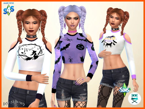 Crop top with a Halloween print by Simmy at All 4 Sims » Sims 4 Updates