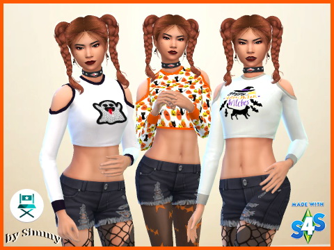 Sims 4 Crop top with a Halloween print by Simmy at All 4 Sims