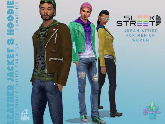 Sims 4 SleekStreet Leather Jacket with Hoodie by SimmieV at TSR