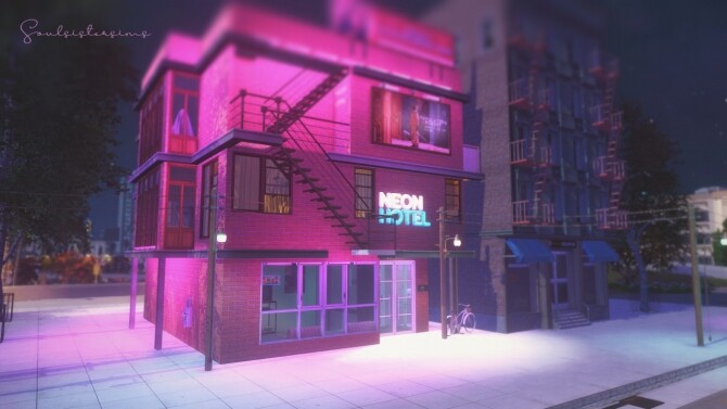 Sims 4 Neon Capsule Hotel & Living at SoulSisterSims