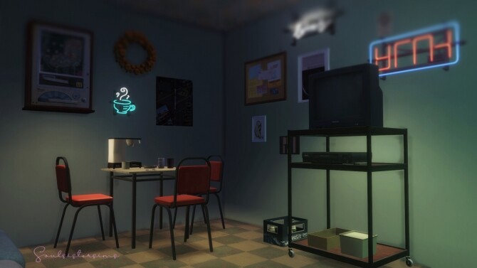 Sims 4 Neon Capsule Hotel & Living at SoulSisterSims