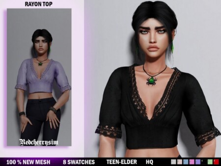 Rayon Lace Trim Top by redcherrysim at TSR
