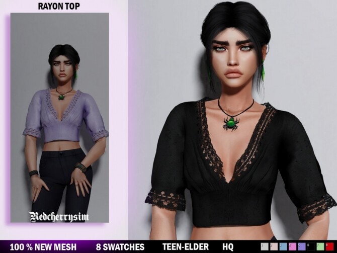 Sims 4 Rayon Lace Trim Top by redcherrysim at TSR
