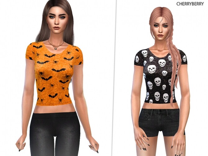 Sims 4 Trendy Halloween Shirt by CherryBerrySim at TSR