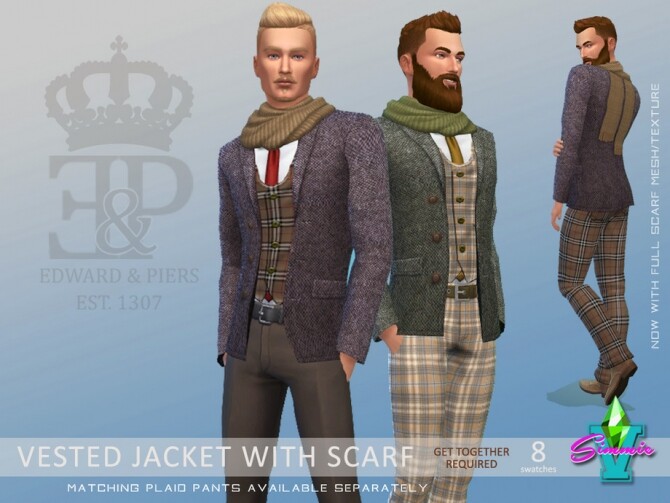 Sims 4 Vested Blazer w/ Scarf by SimmieV at TSR