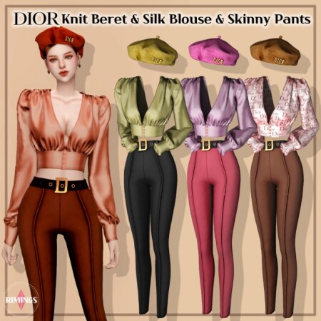 Silk Blouse & Skinny Pants & Knit Beret at RIMINGs