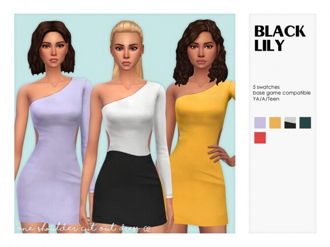 Sims 4 One Shoulder Cut Out Dress 02 by Black Lily at TSR
