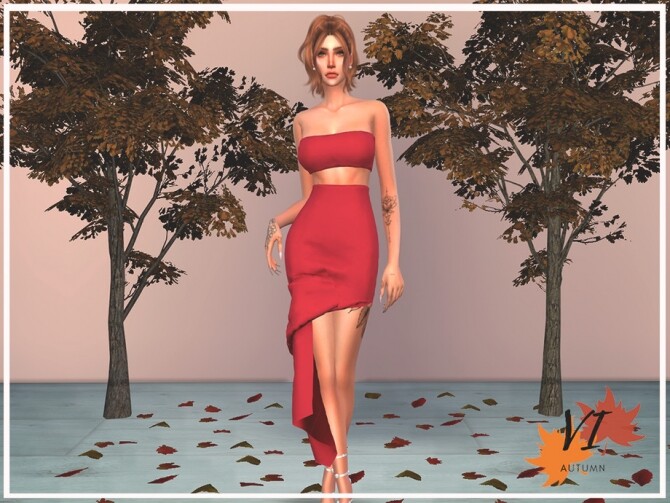 Sims 4 Dress V Autumn VI by Viy Sims at TSR