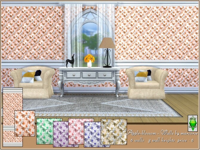 Sims 4 Apple blossom walls by marcorse at TSR