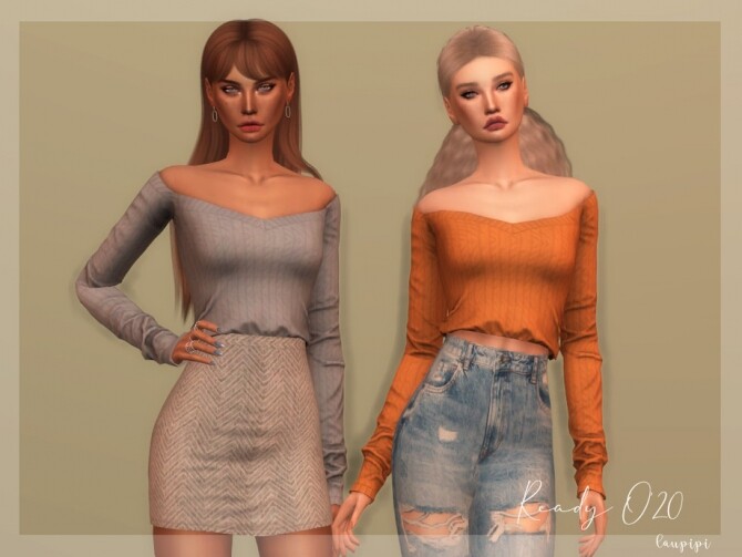 Sims 4 Off shoulder cotton sweater TP353 by laupipi at TSR
