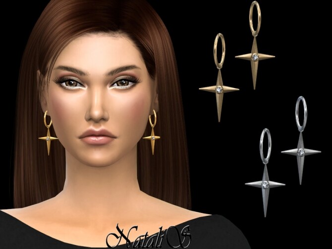 Sims 4 Bezel cross earrings by NataliS at TSR
