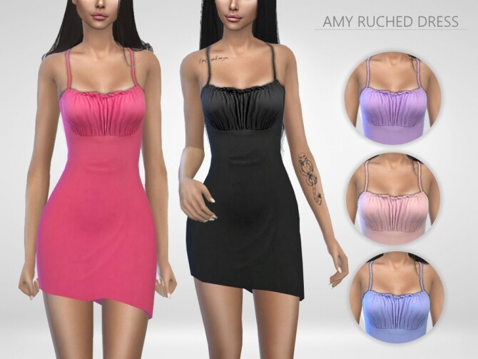 Sims 4 Amy Ruched Dress by Puresim at TSR
